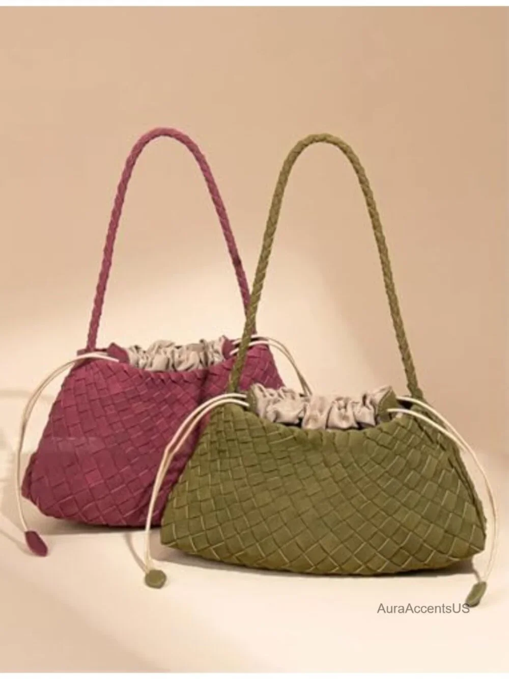 Slouchy Woven Hobo Bag Women's Suede Shoulder Purse Tote Faux Leather